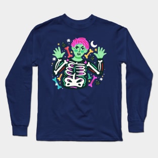 Illustration Zombie With Skeleton Long Sleeve T-Shirt